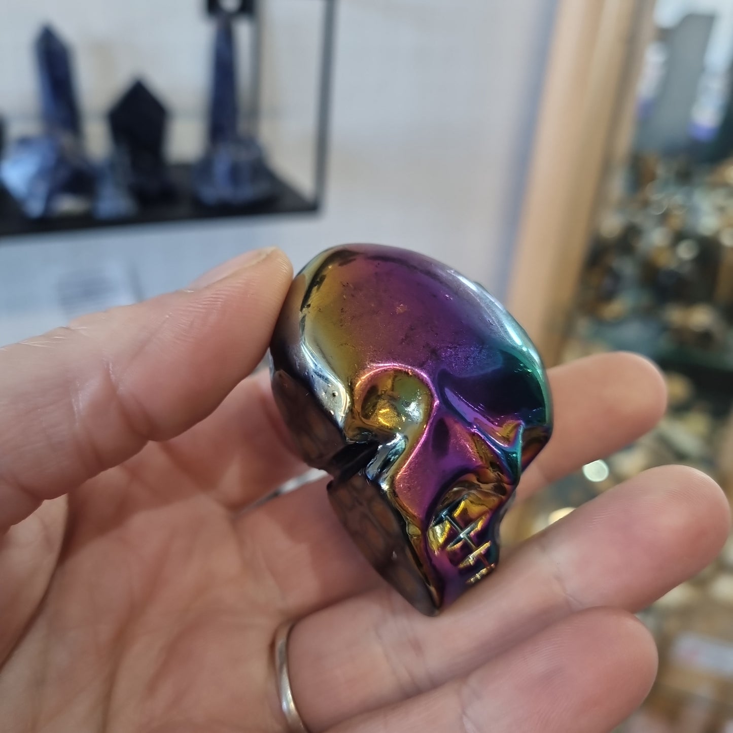 Titanium Aura Quartz Skull