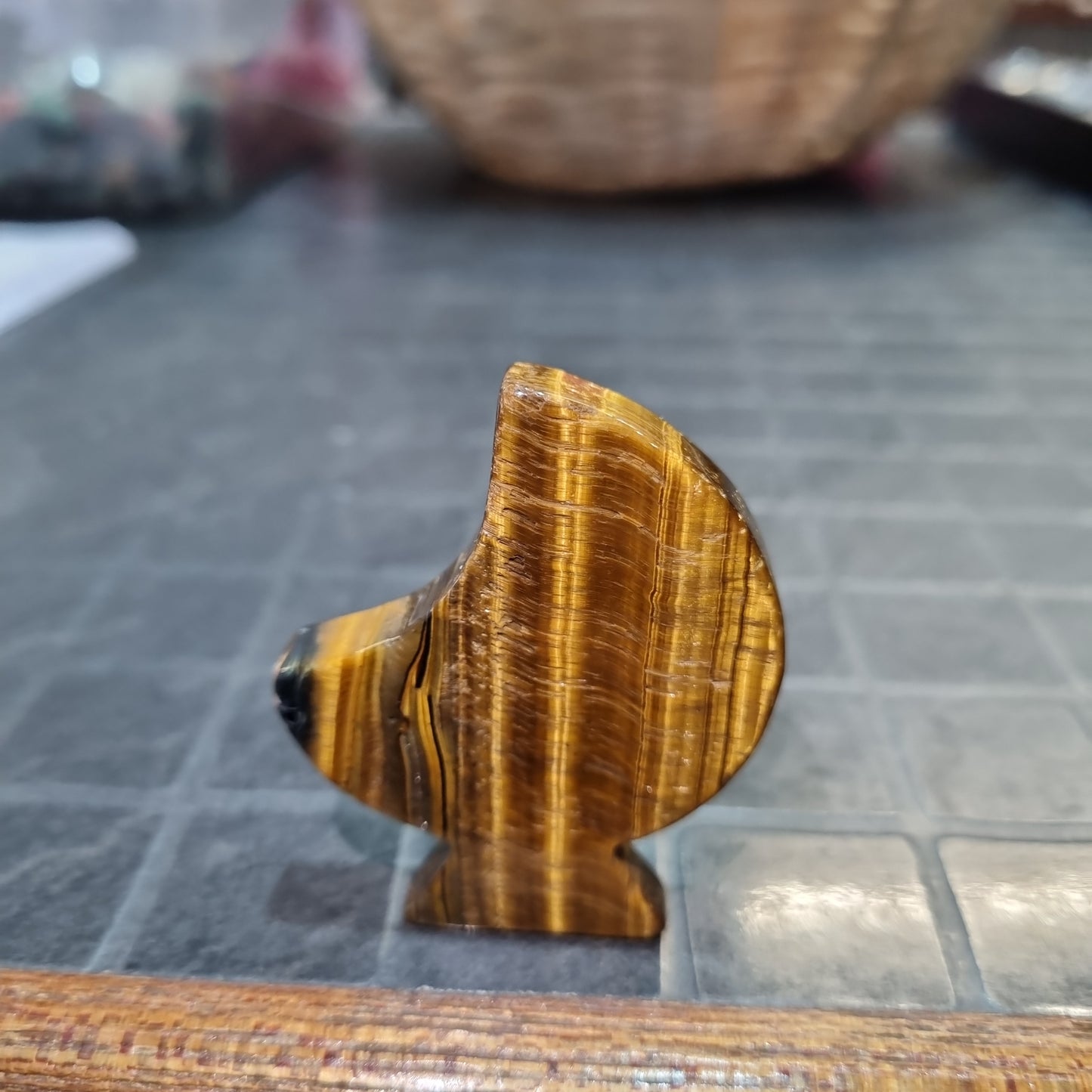 Tiger's Eye Standing Moon Carving