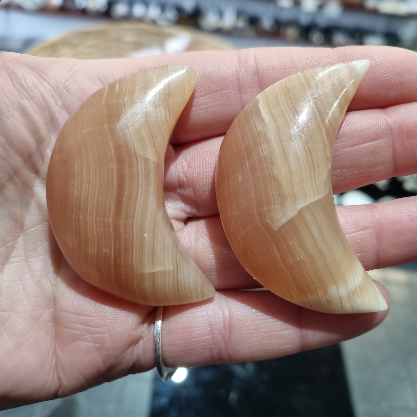 Honey Calcite Moon Carving