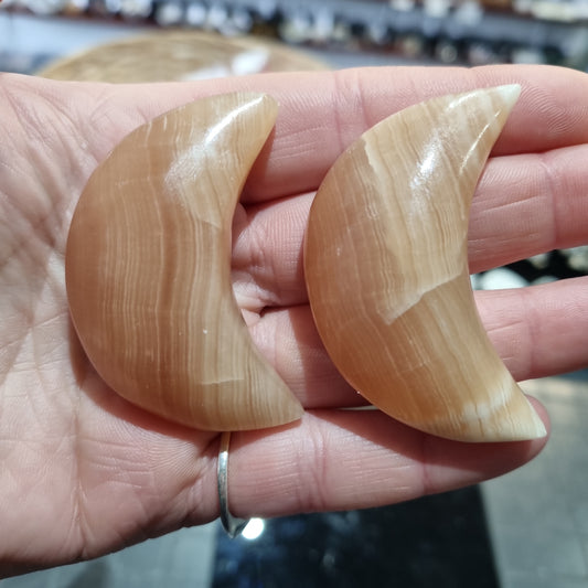 Honey Calcite Moon Carving