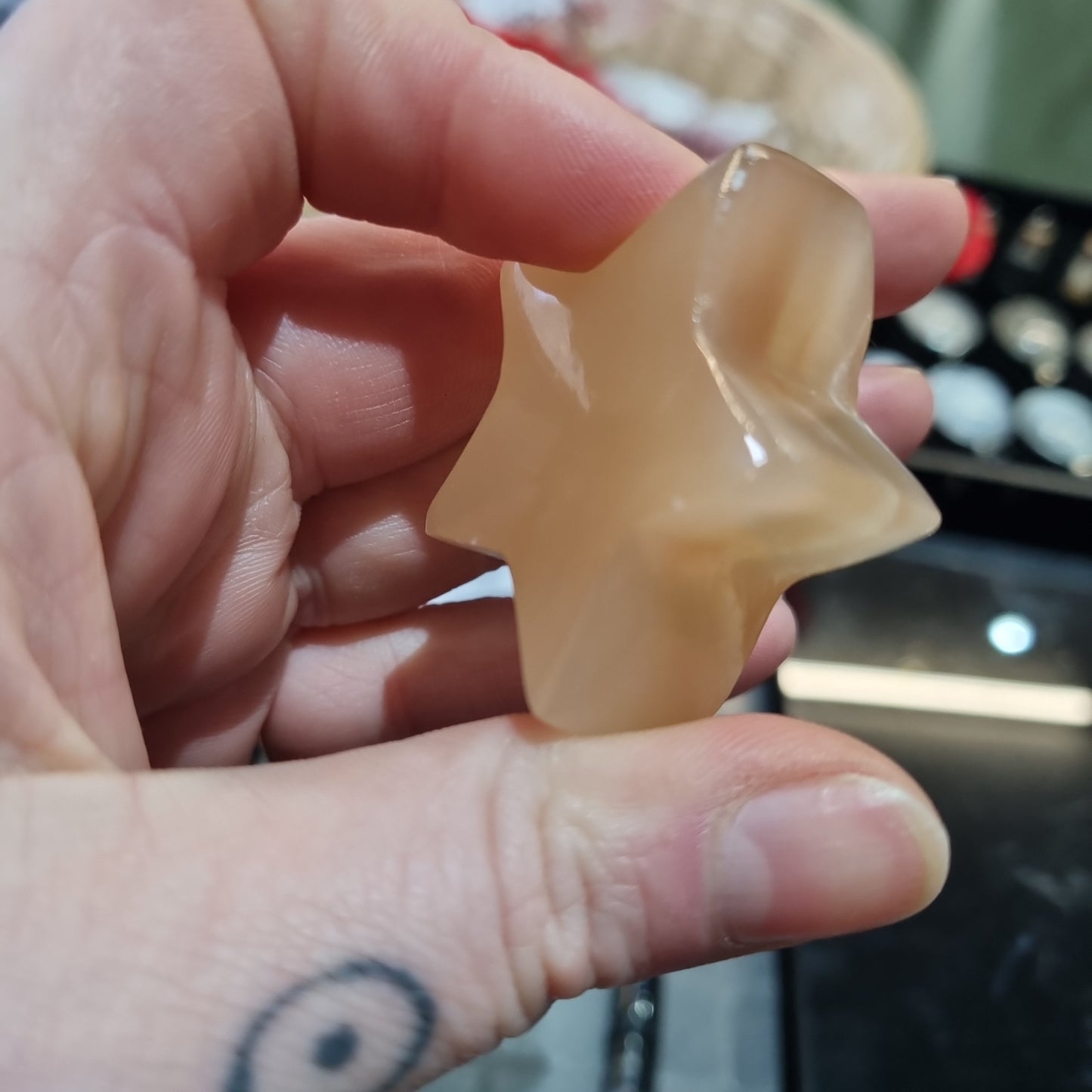 Honey Calcite Star Carving