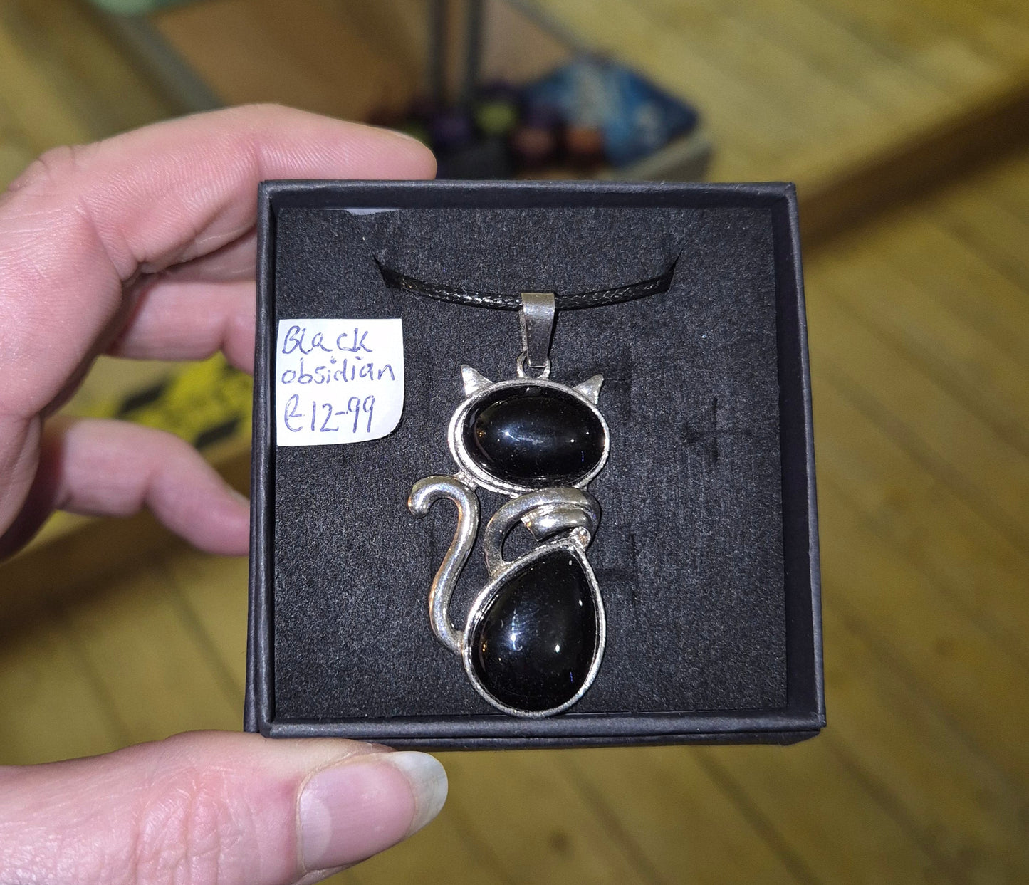 Black Obsidian Cat Necklace Gift Boxed