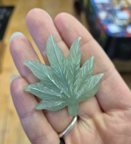 Green Aventurine Marajuana Leaf Carving