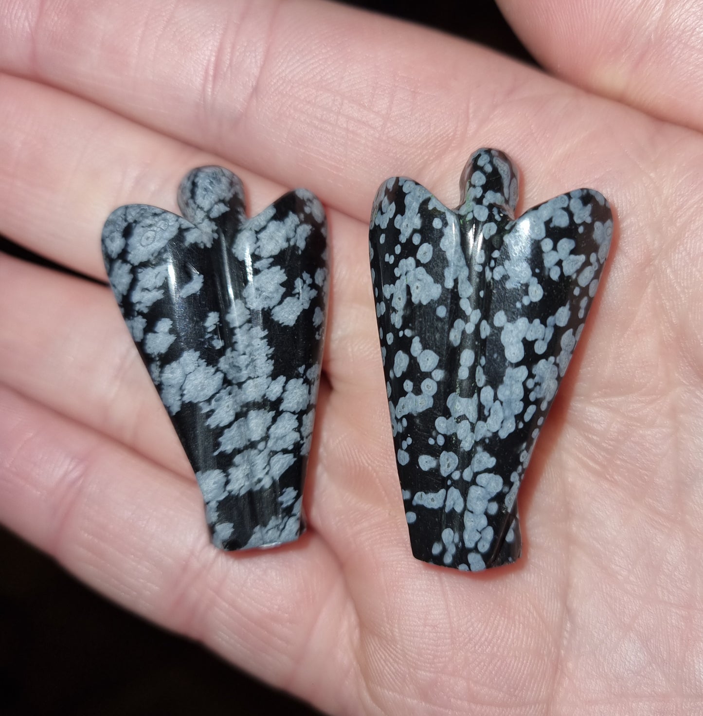 Snowflake Obsidian Mini Angel Carving