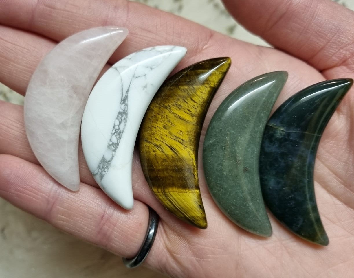 Rose Quartz Moon Carving