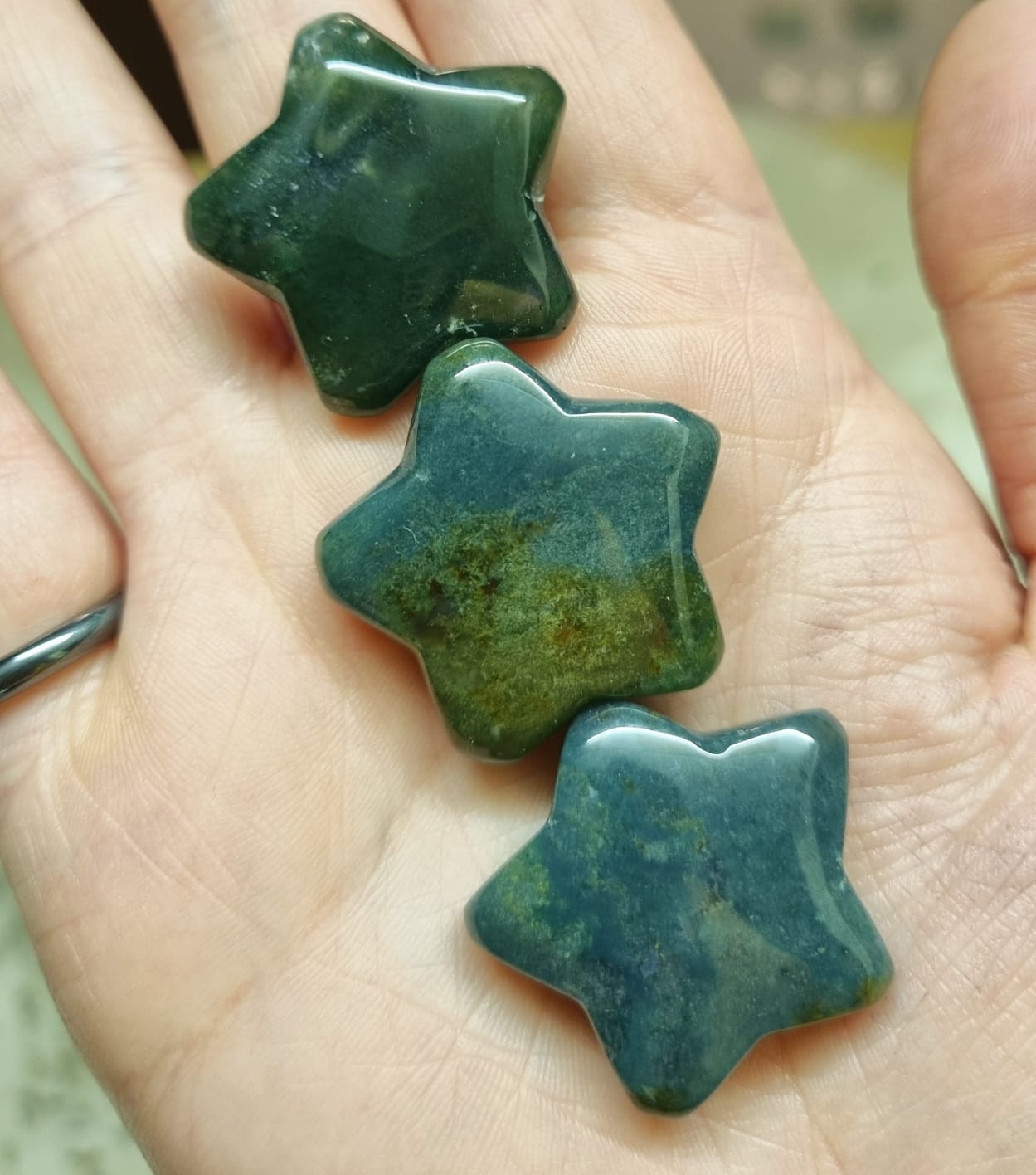 Moss Agate Small Star Carving