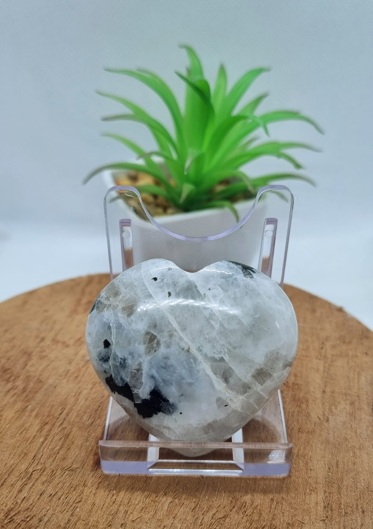 Rainbow Moonstone Heart Carving