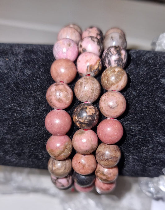 Rhodonite 8mm Round Beaded Bracelet