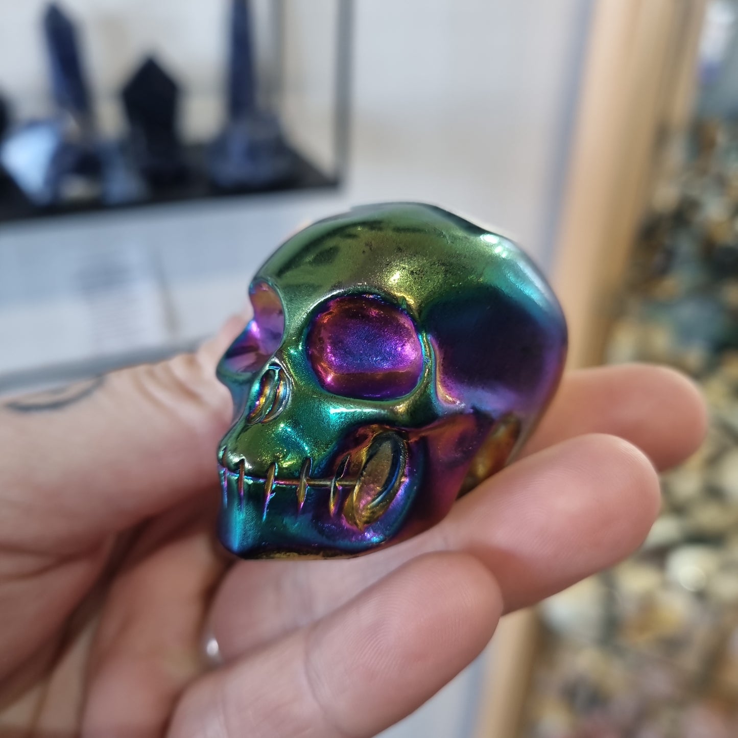 Titanium Aura Quartz Skull