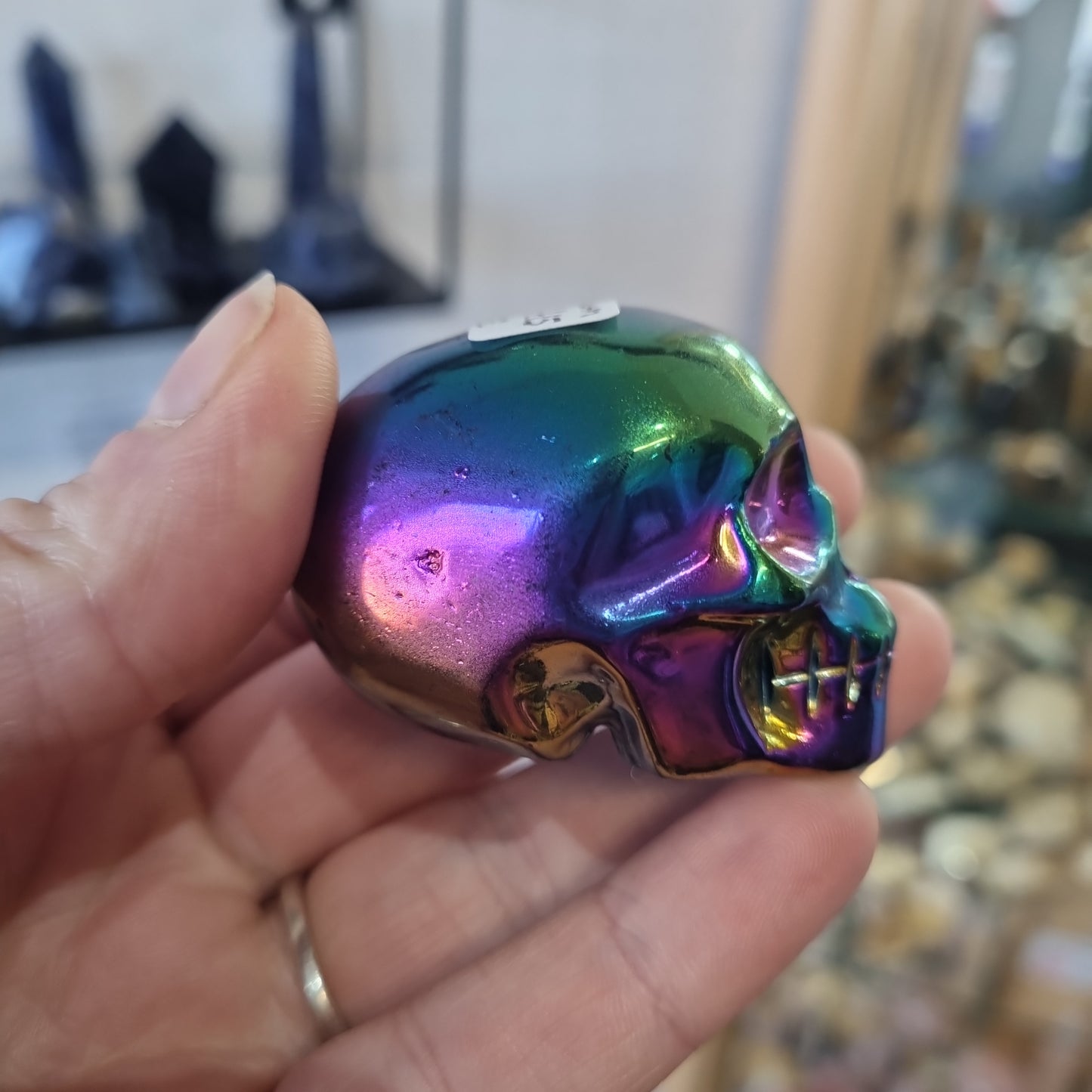 Titanium Aura Quartz Skull