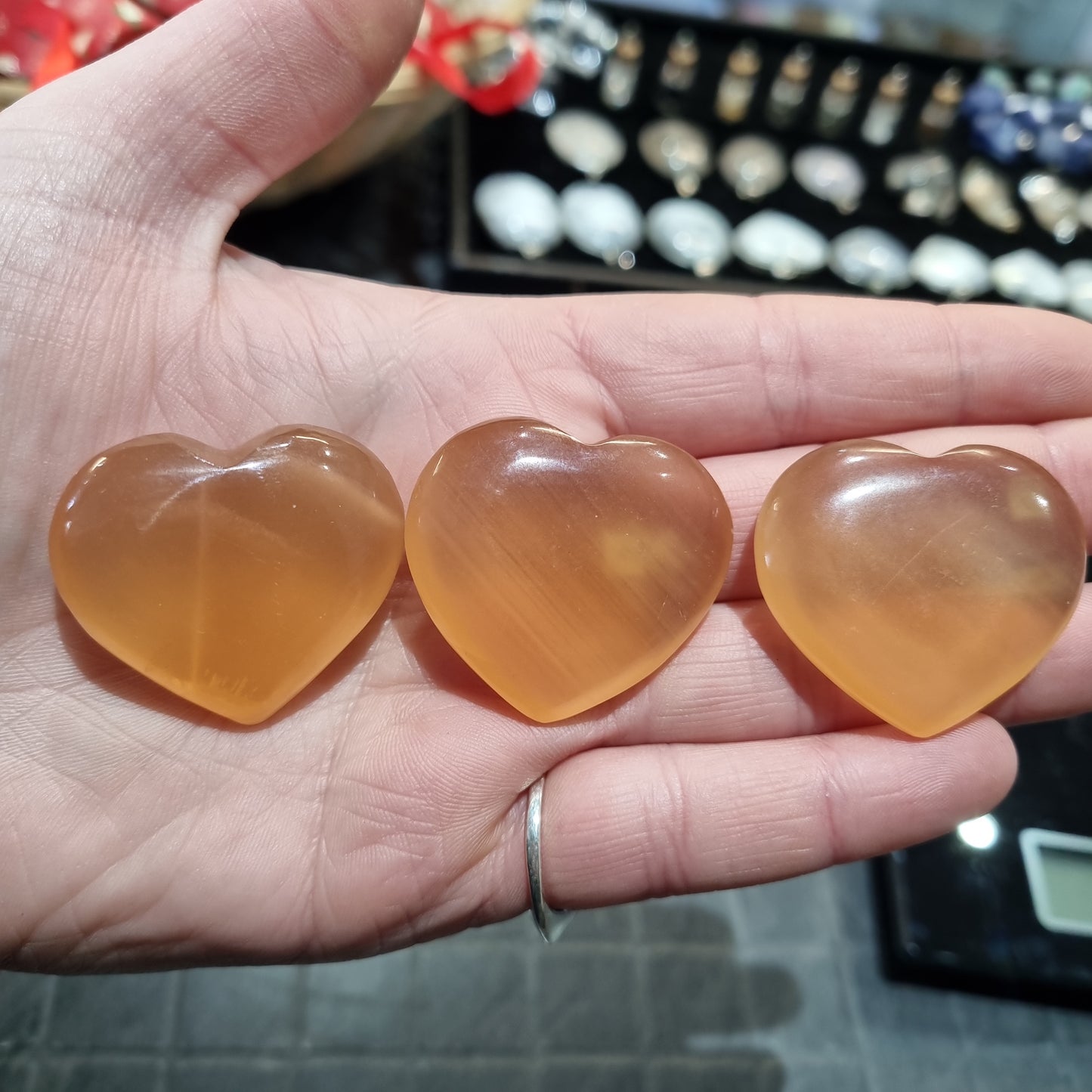 Honey Calcite Heart Carvings