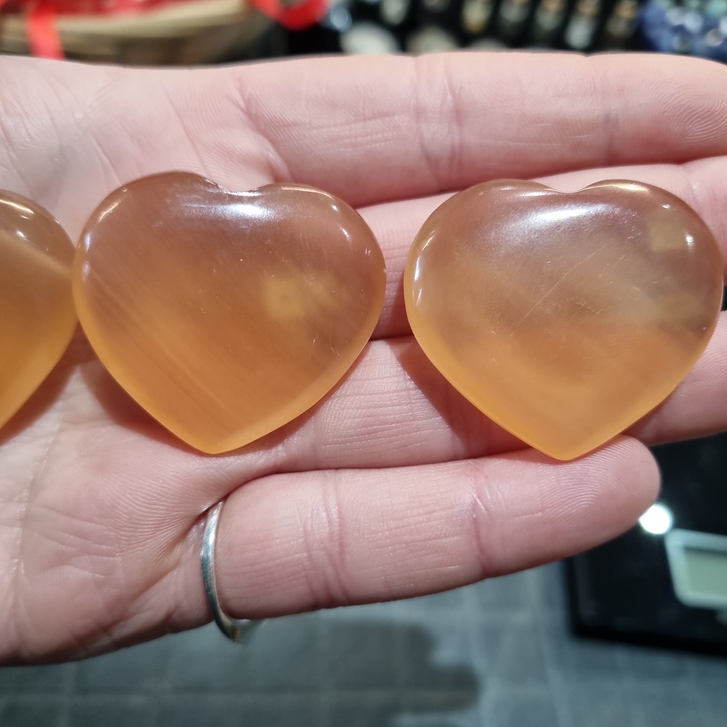 Honey Calcite Heart Carvings