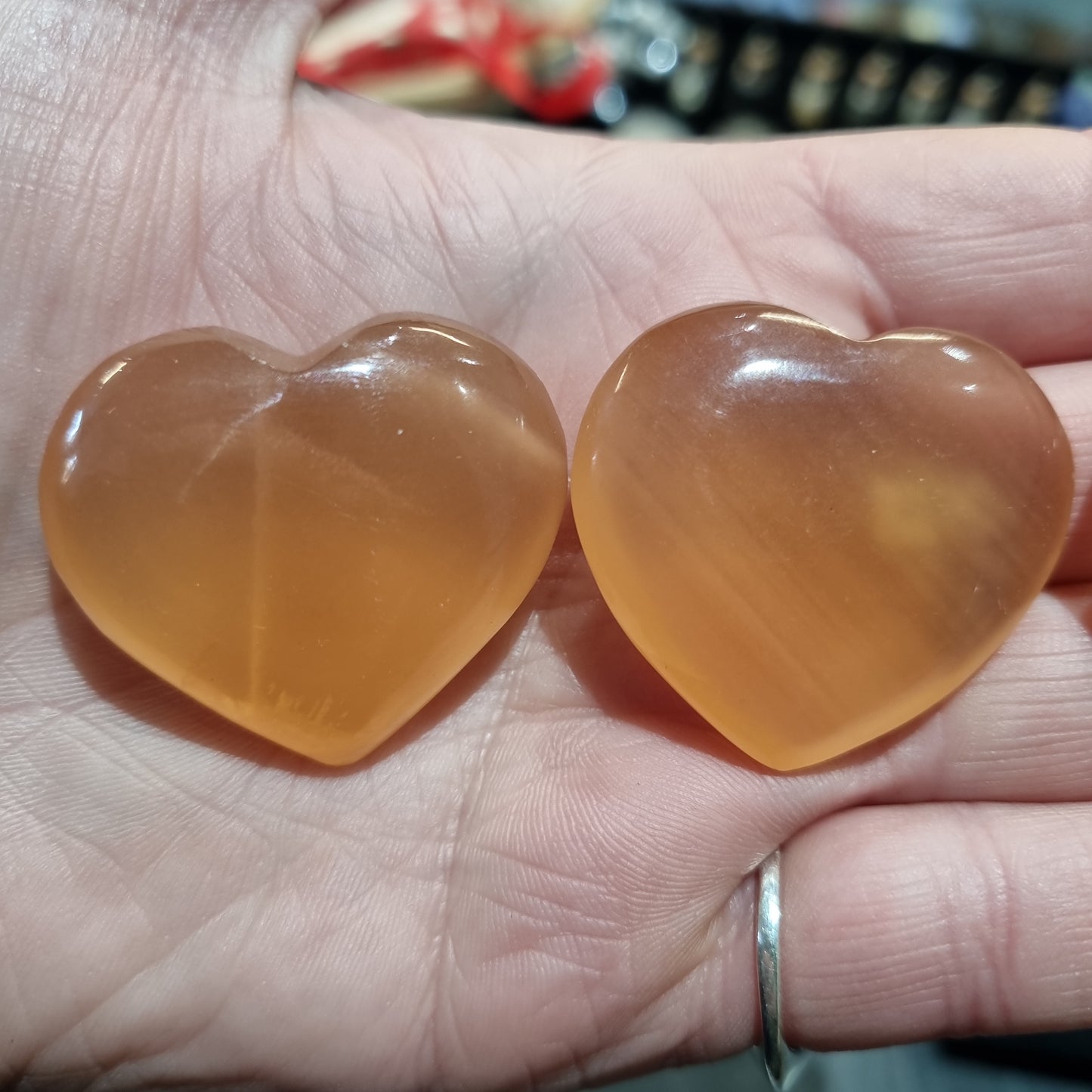 Honey Calcite Heart Carvings