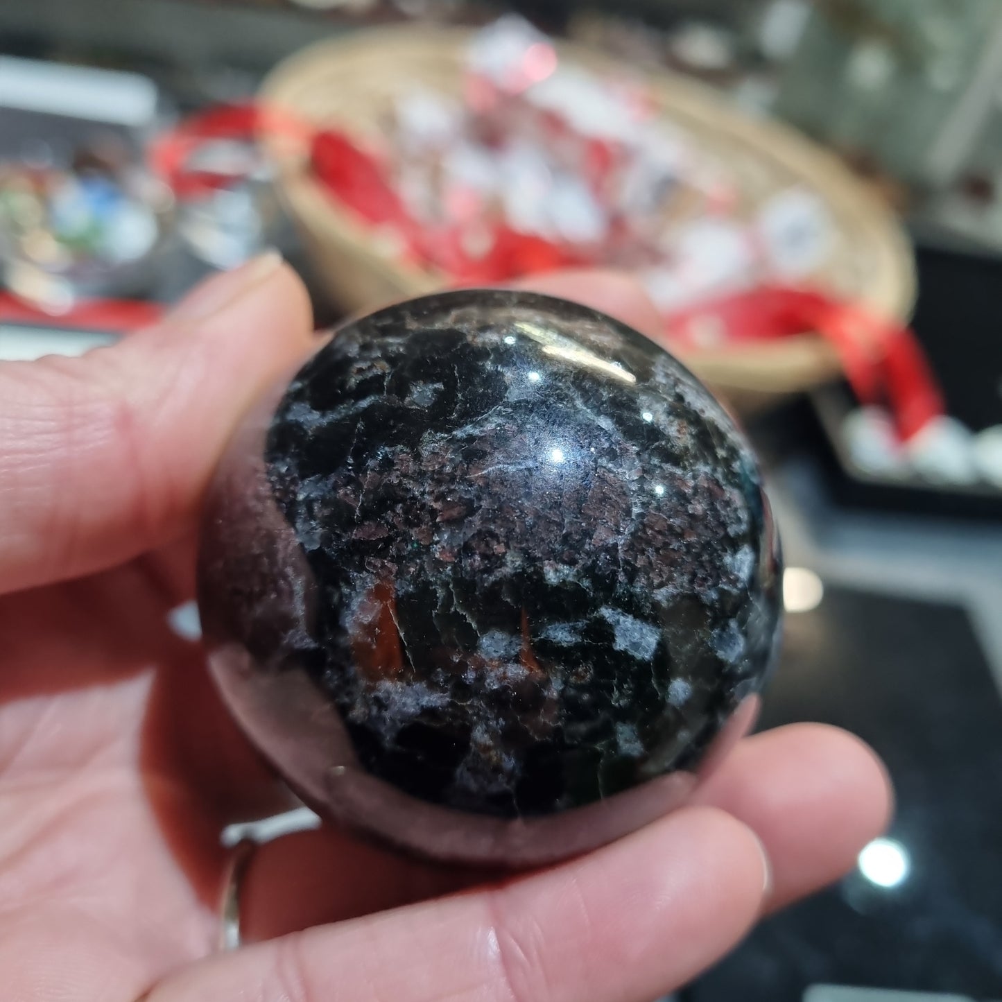 Arfvedsonite with Garnet Sphere #2