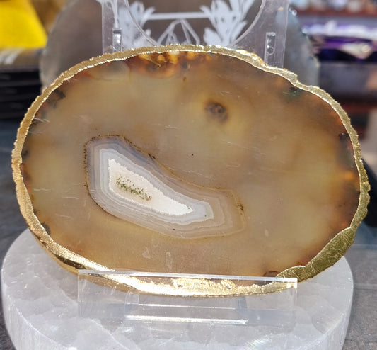 Agate Slice/Coaster With Gold Edge