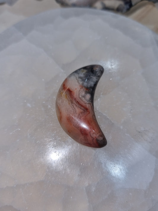 Crazy Lace Agate Small Moon Carving