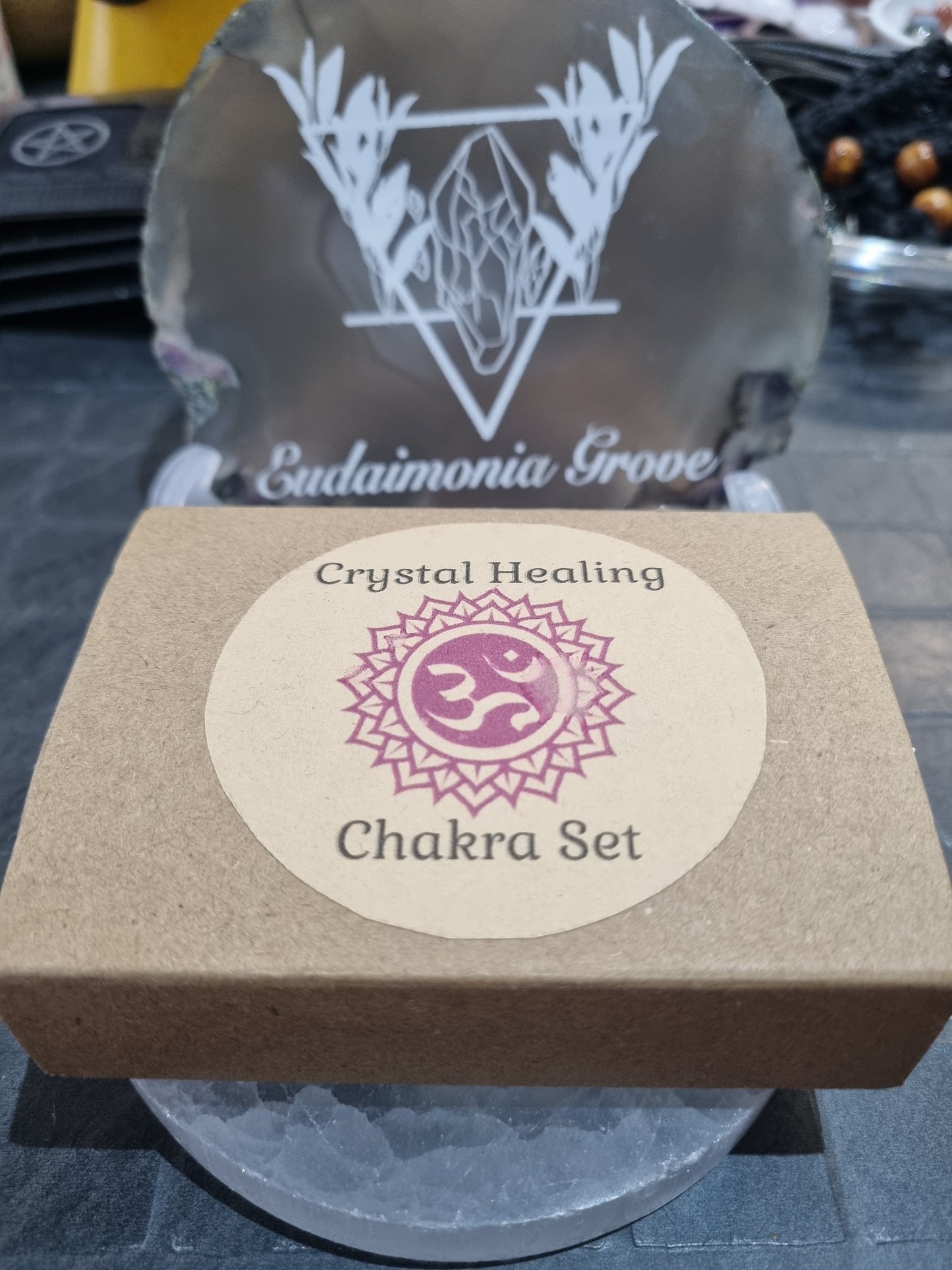 Crystal Healing Chakra Set With Selenite Stick For Cleansing and a leaflet