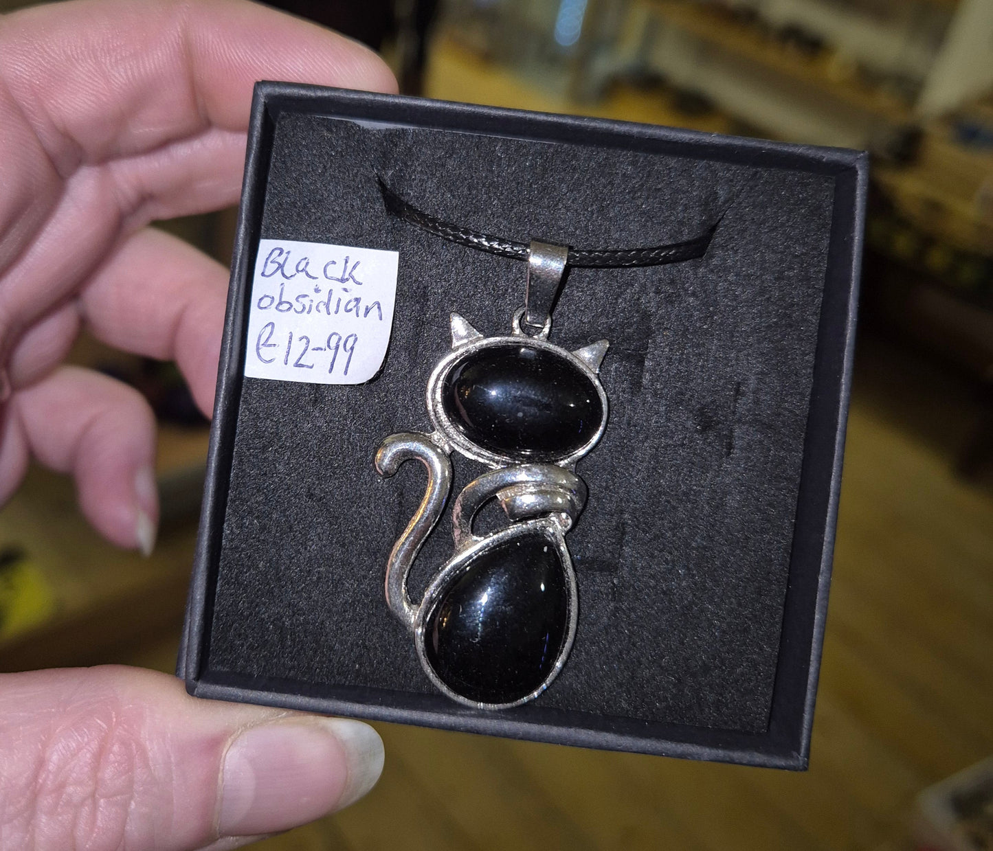 Black Obsidian Cat Necklace Gift Boxed
