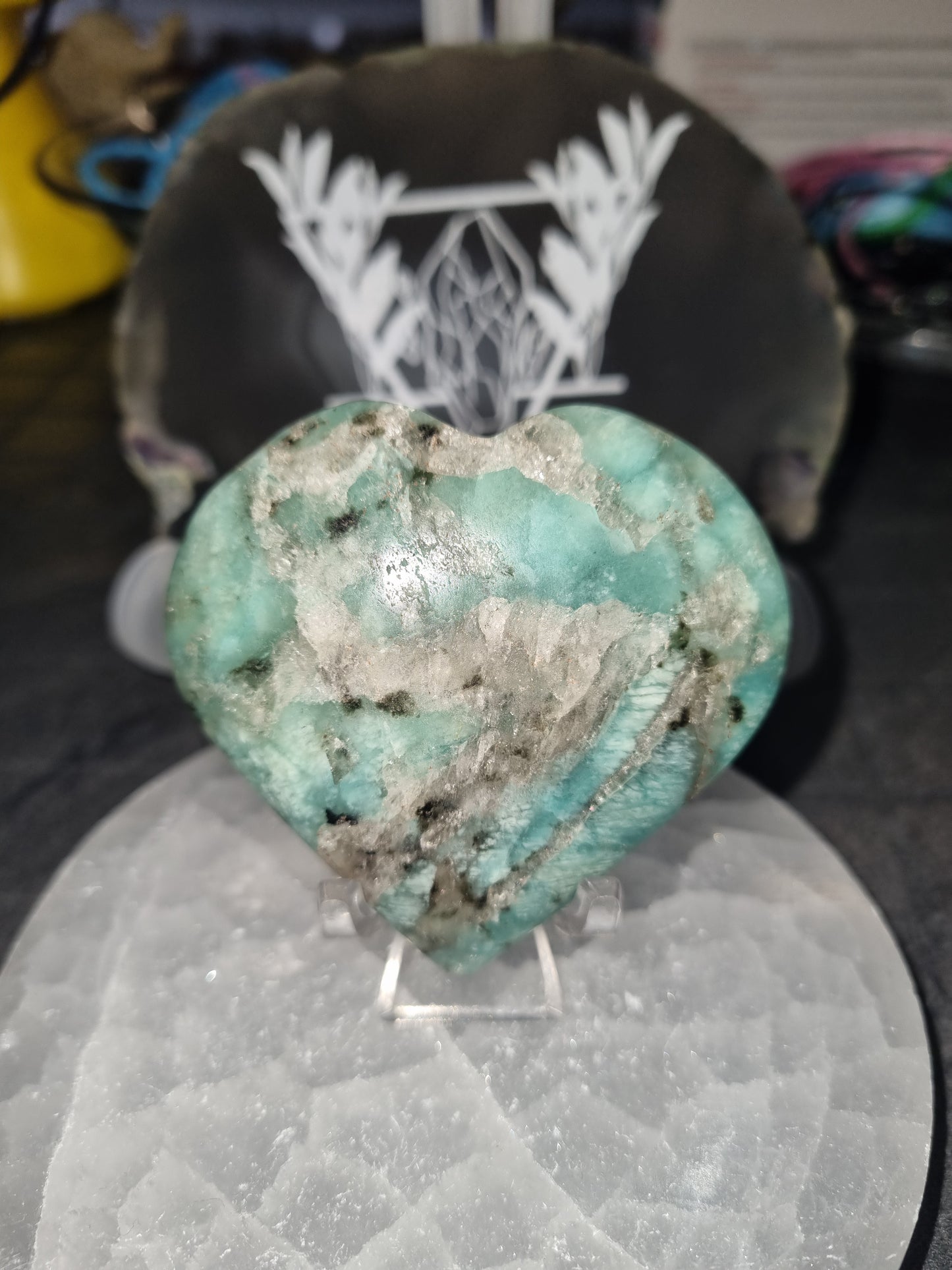 Amazonite Heart With Smoky Quartz (stand not included) #2