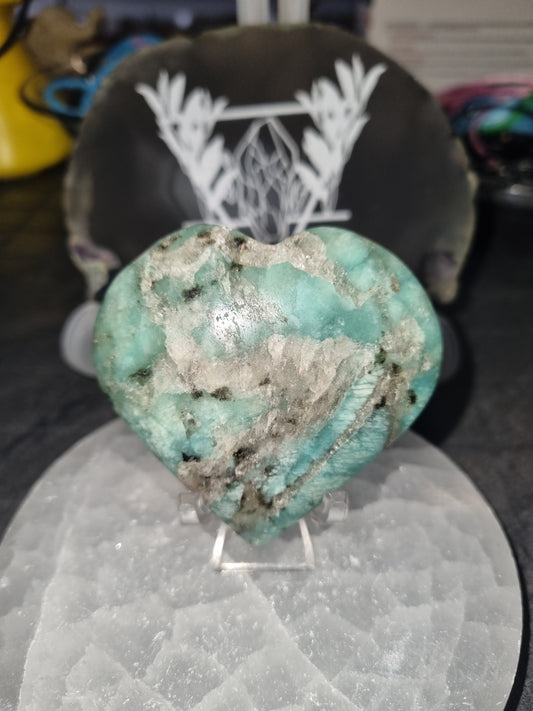 Amazonite Heart With Smoky Quartz (stand not included) #2