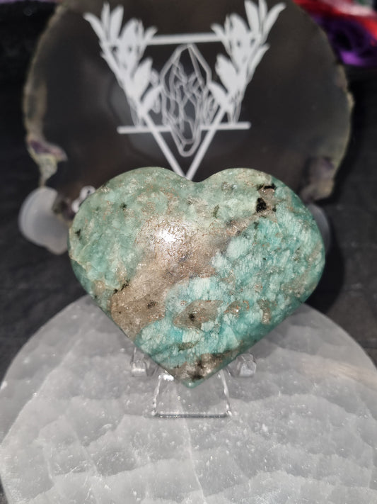 Amazonite Heart With Smoky Quartz (stand not included) #1