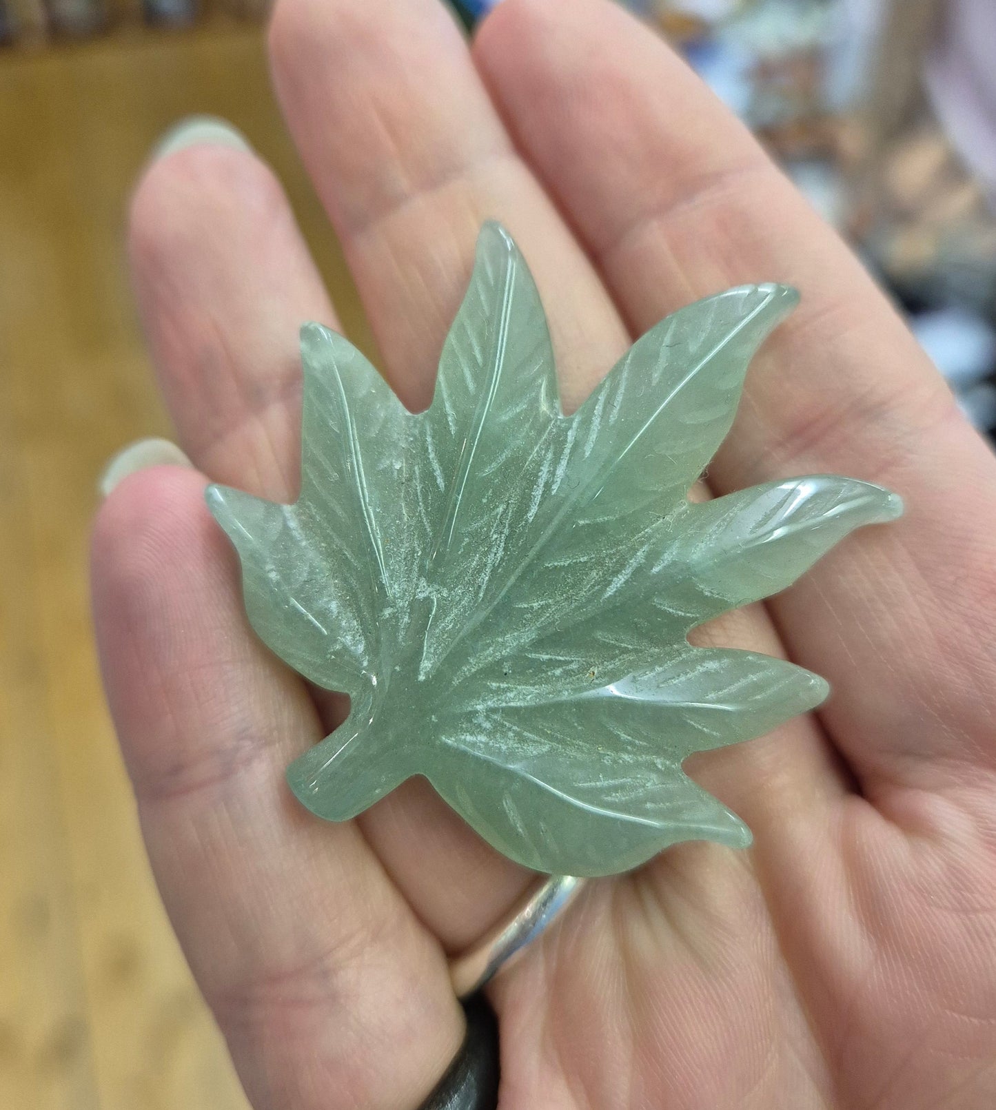 Green Aventurine Marajuana Leaf Carving