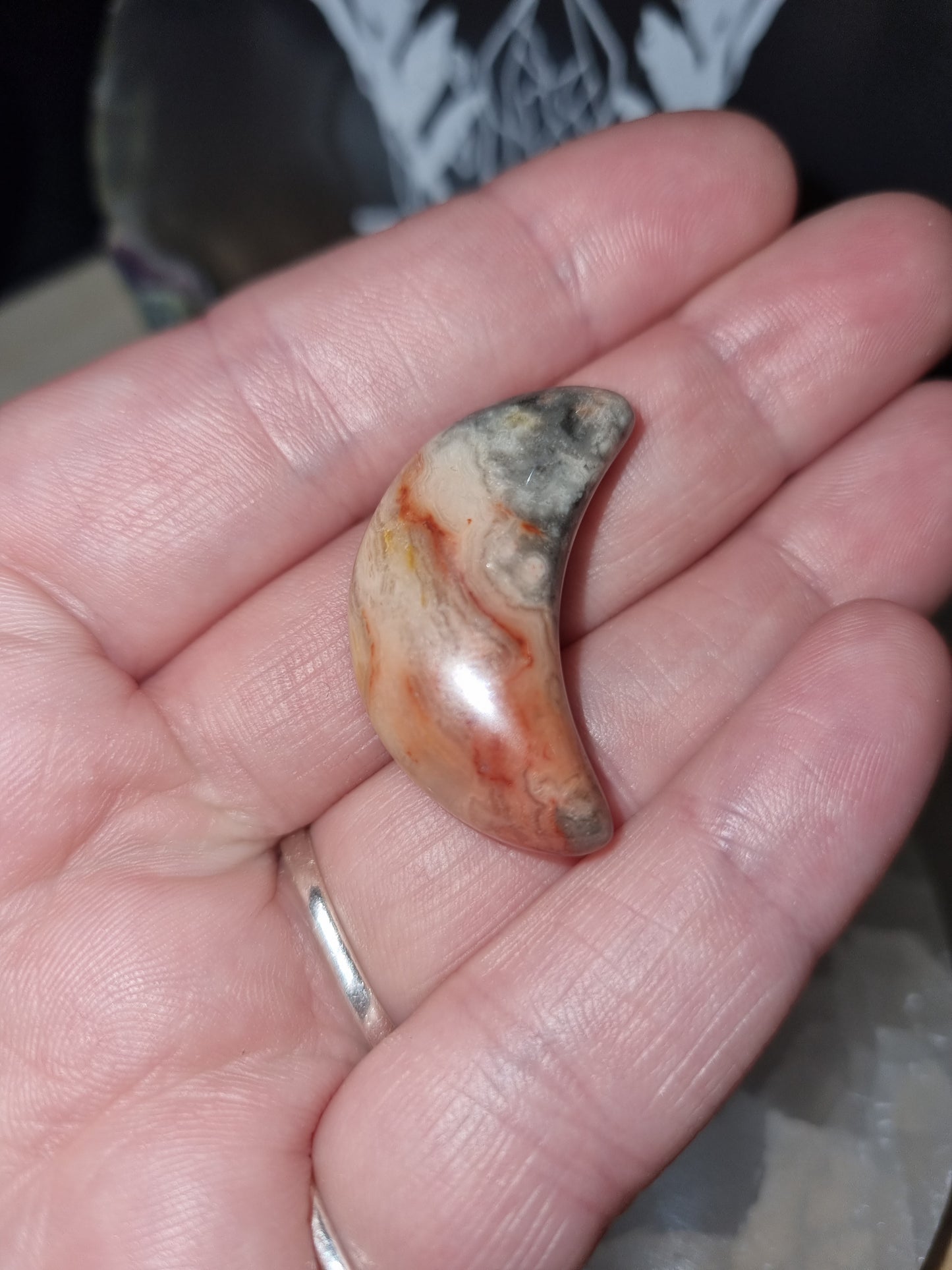 Crazy Lace Agate Small Moon Carving