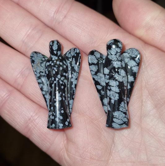 Snowflake Obsidian Mini Angel Carving