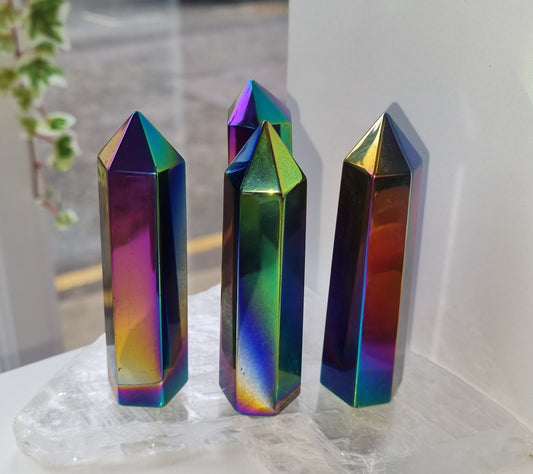 Rainbow Aura Obsidian Point