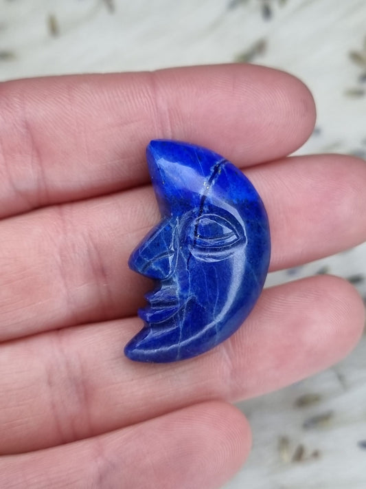 Lapis Lazuli Moon Face Carving