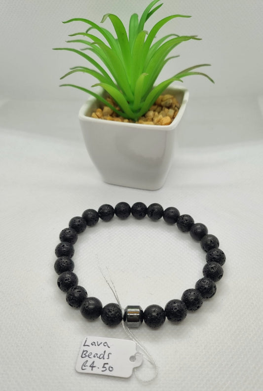 Lava Stone Round Beaded Bracelet 8mm