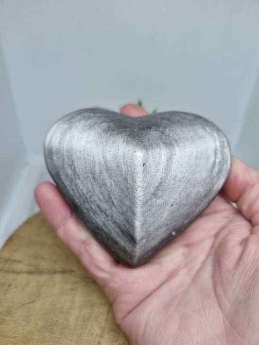 Silver Sheen Obsidian Large Heart Carving