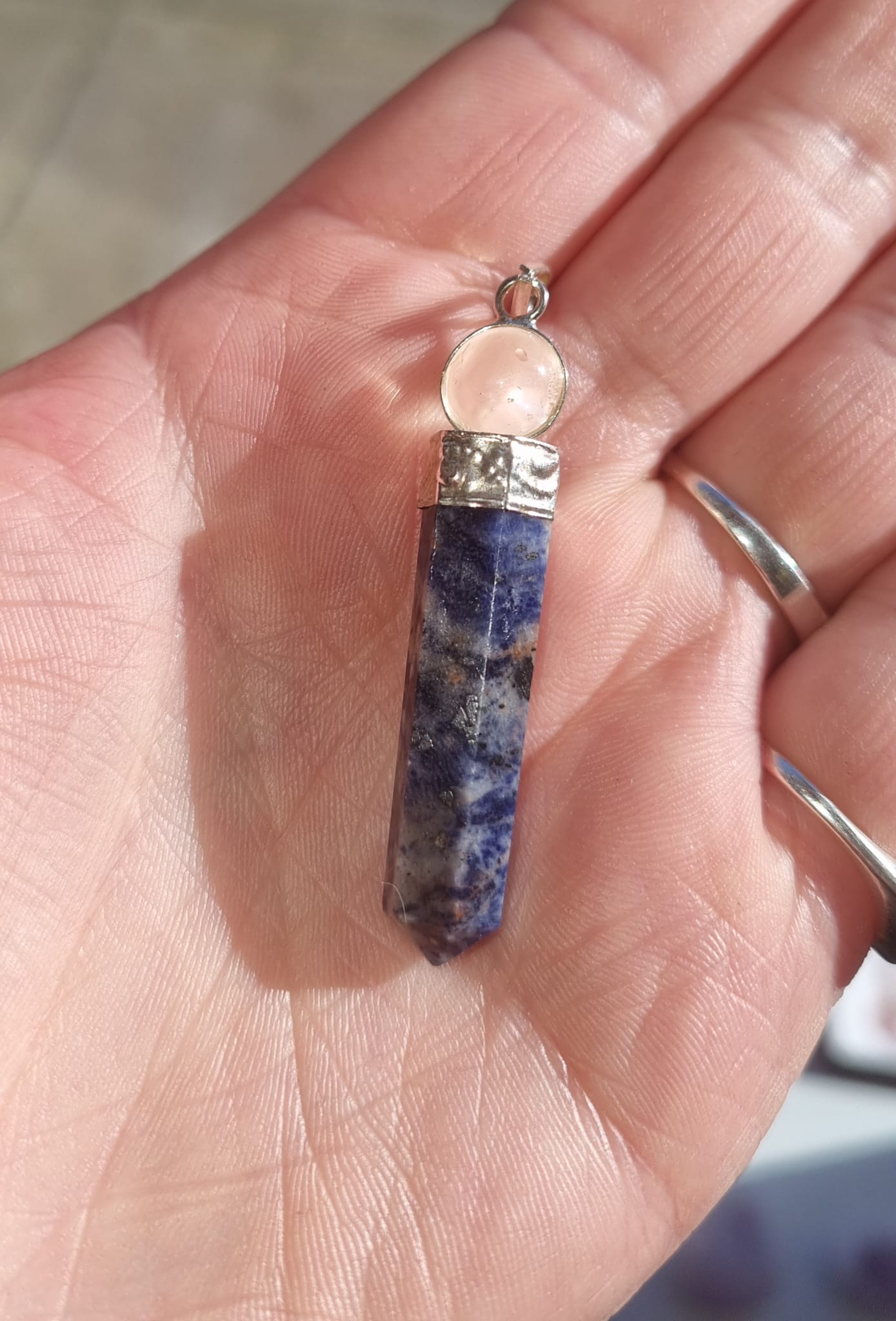 Sodalite Point Pendant with Clear Sphere