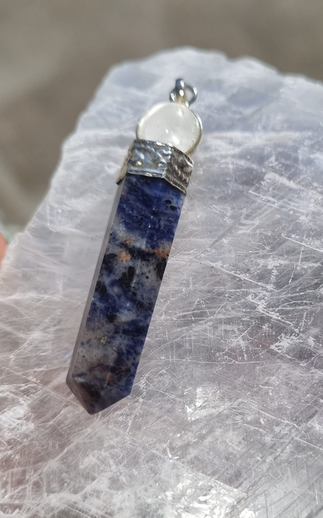 Sodalite Point Pendant with Clear Sphere