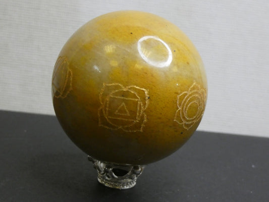 Camel Agate Sphere with Etched Chakra's (stand not Included)