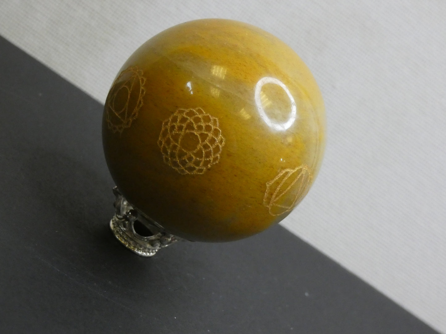 Camel Agate Sphere with Etched Chakra's (stand not Included)