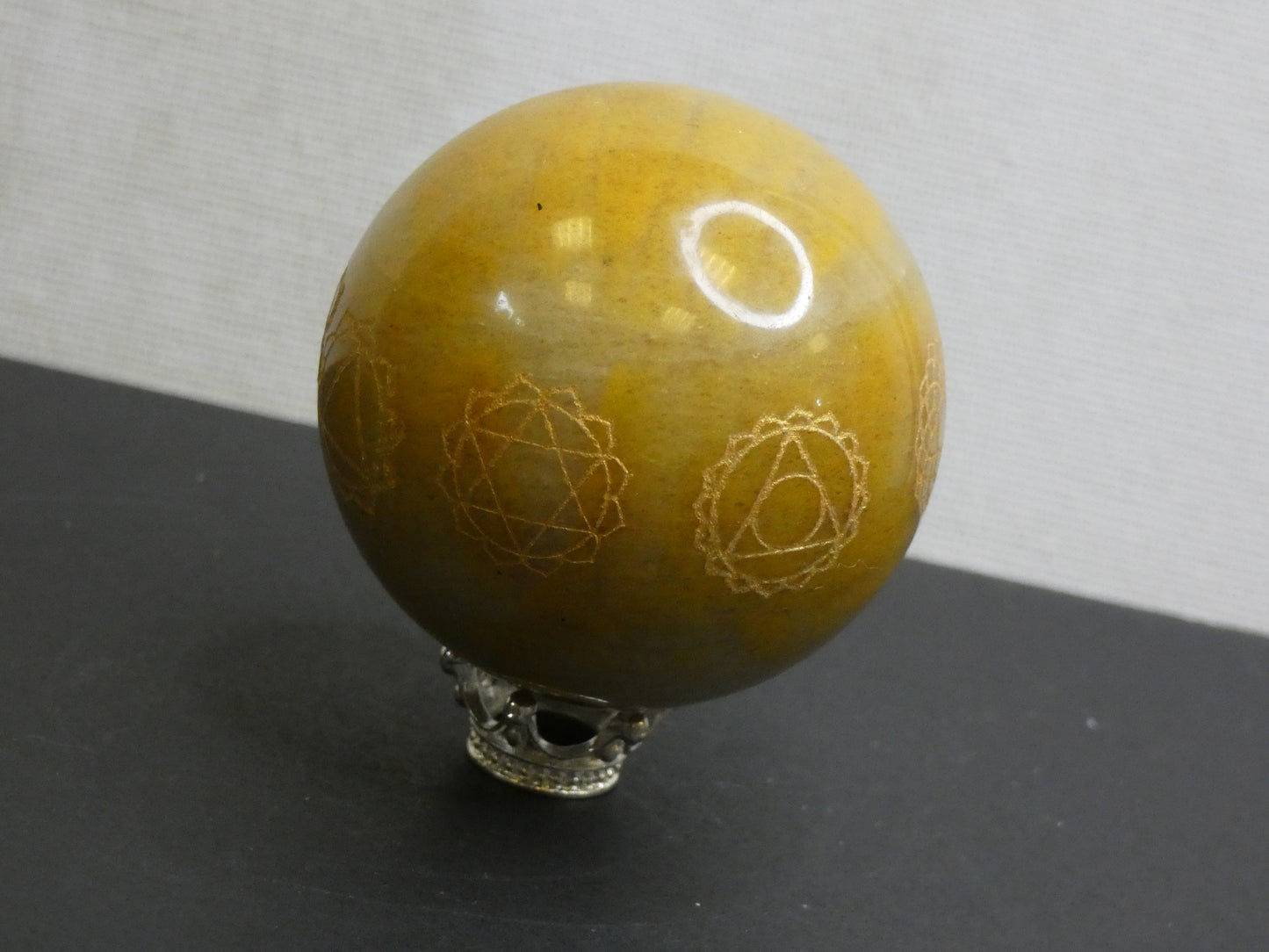 Camel Agate Sphere with Etched Chakra's (stand not Included)