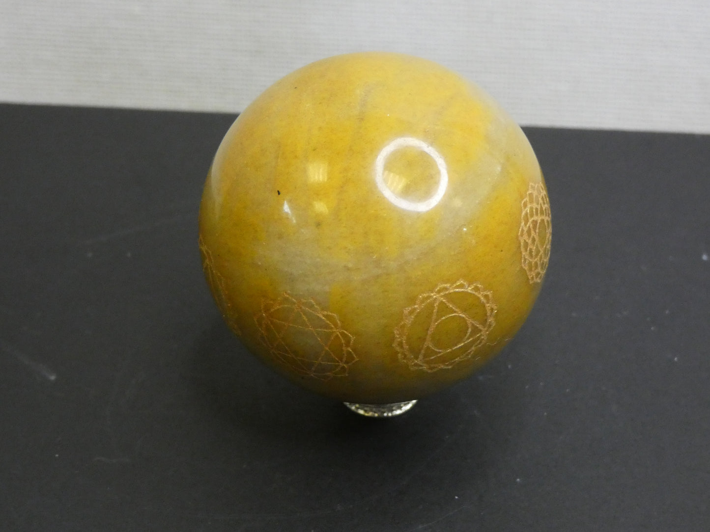 Camel Agate Sphere with Etched Chakra's (stand not Included)